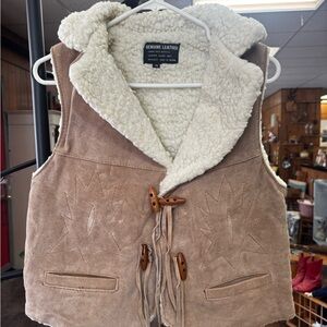 Brown Suede Vest with Sherpa Lining